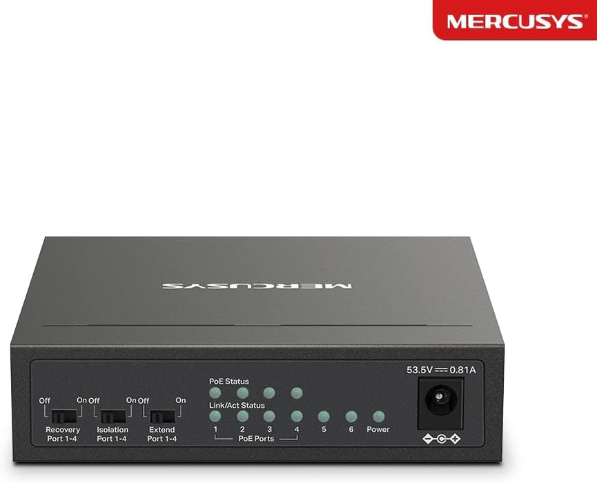 Mercusys 6-Port 10/100Mbps Desktop Switch with 4-Port PoE+, Metal Case, RJ45 Hub, MS106LP