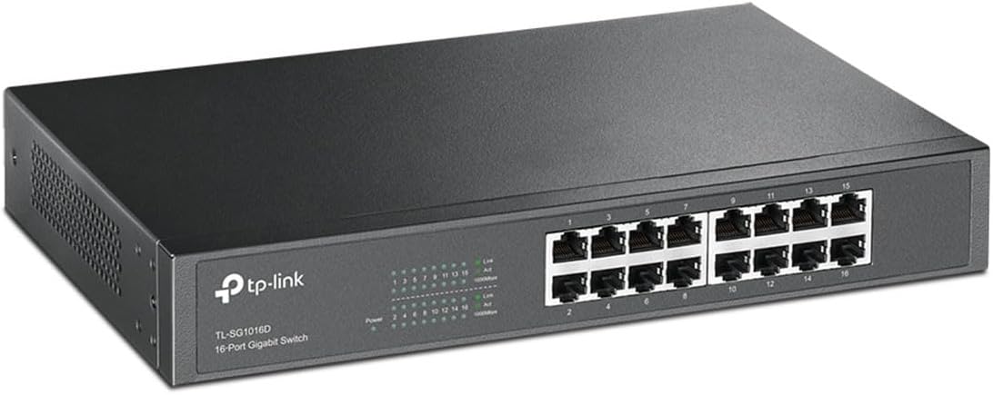 TP-Link 16-Port Gigabit Unmanaged Desktop/Rackmount Switch, Steel Case, 1000 Mbps, TL-SG1016D