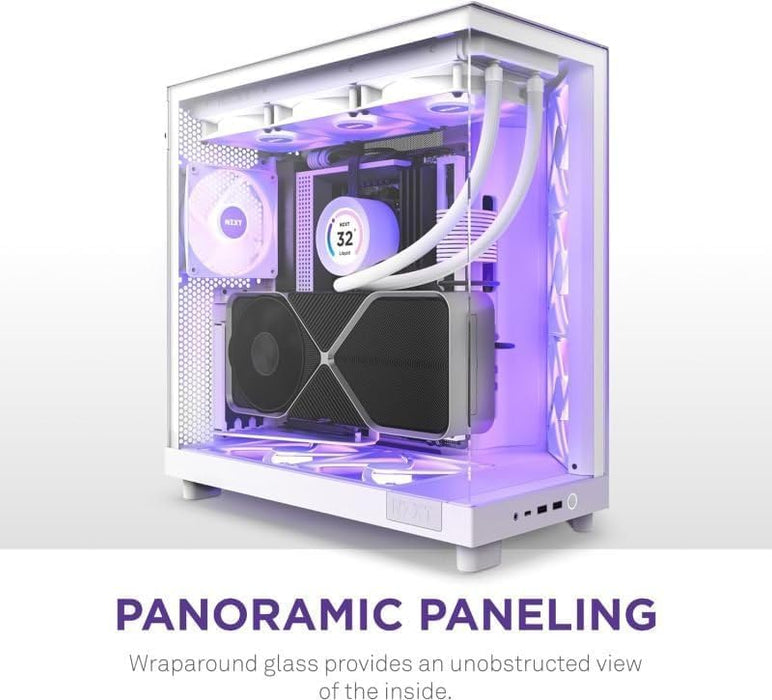 NZXT H6 Flow RGB White ATX Gaming PC Case, Compact Dual Chamber Mid Tower, E-ATX