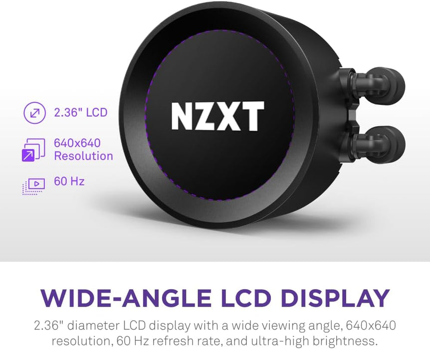 NZXT Kraken Elite 240 CPU Liquid Cooler AIO Black, Wide Angle LCD Display, Water Cooler