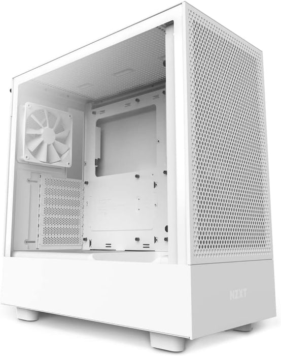 NZXT H5 Flow RGB White Gaming PC Case ATX, Mid Tower Case, Airflow, Tempered Glass, RGB Fans