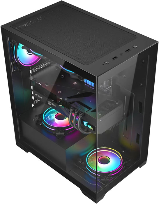 Vida Vetro Black ARGB Gaming PC Case ATX, Glass Front & Side, ATX, 3x ARGB Fans