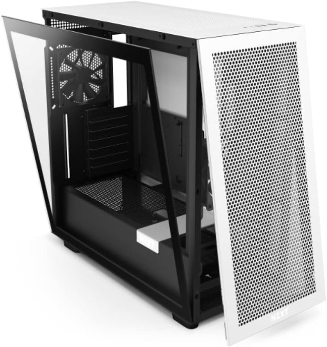 NZXT H7 Flow ATX Mid Tower Gaming PC Case, Integrated RGB Lightning, Tempered Glass, White / Black, CM-H71FG-01