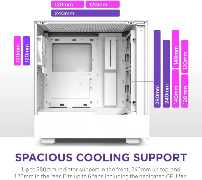 NZXT H5 Elite Gaming ATX PC Case Mid Tower, Tempered Glass, E-ATX (Up to 272mm), White