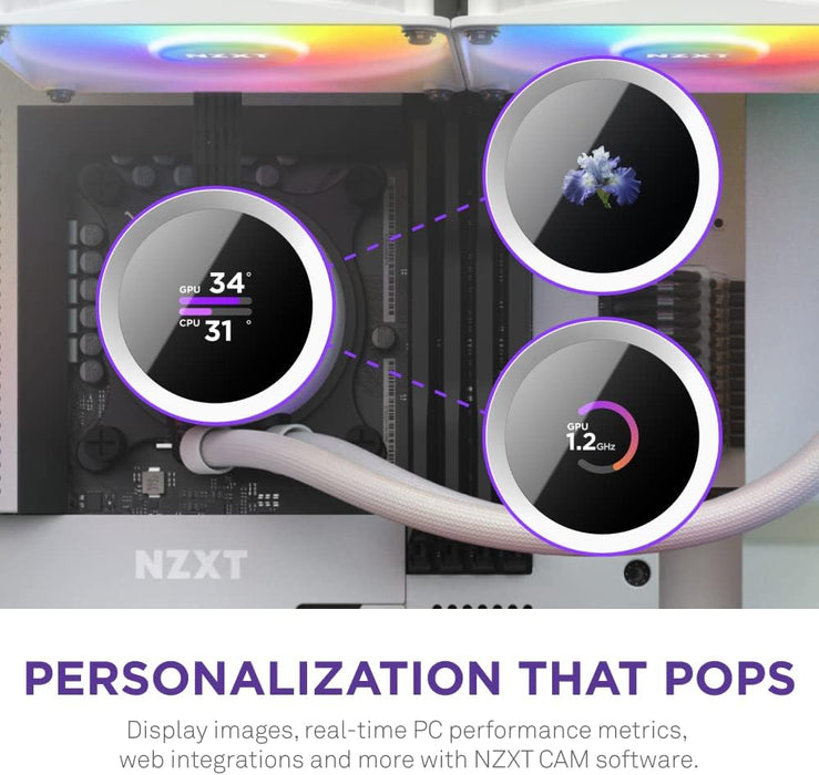 NZXT Kraken 360 RGB CPU Liquid Cooler AIO White, All in One 360mm, Intel AMD Water Cooler, LCD Display