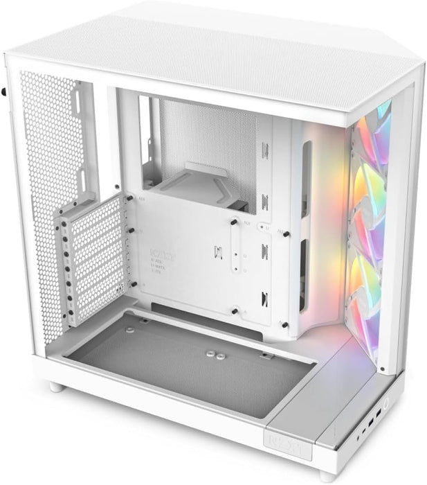 NZXT H6 Flow RGB White ATX Gaming PC Case, Compact Dual Chamber Mid Tower, E-ATX