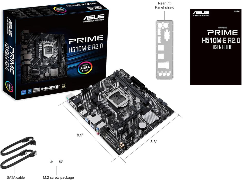 Asus PRIME H510M-E R2.0 Gaming Motherboard, Intel H470, 1200, Micro ATX, DDR4, VGA, HDMI, DP, M.2