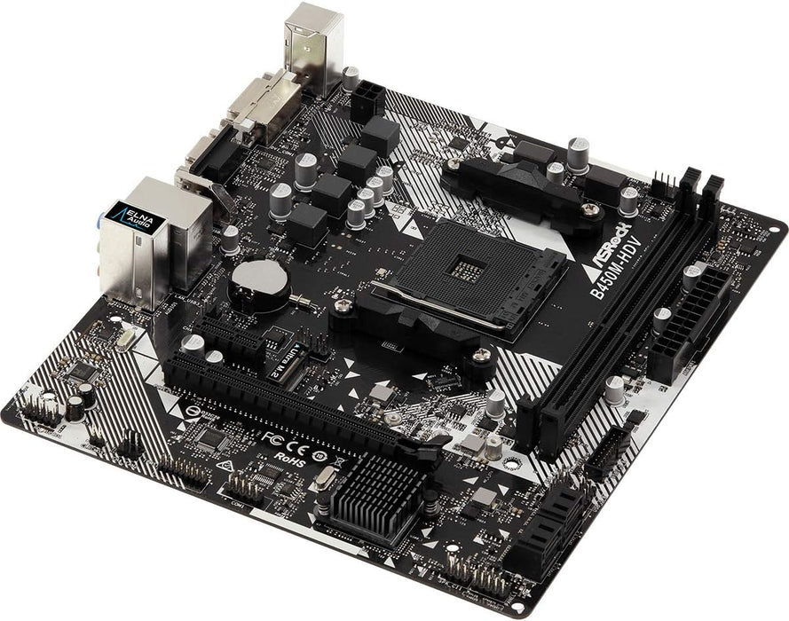 Asrock B450M-HDV R.40 M-ATX Motherboard, AMD B450, AM4, Micro ATX, DDR4, VGA, DVI, HDMI, M.2