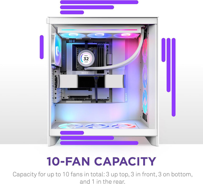 NZXT H7 Flow RGB (2024) Gaming PC Case Mid Tower Tempered Glass ATX Airflow Case White