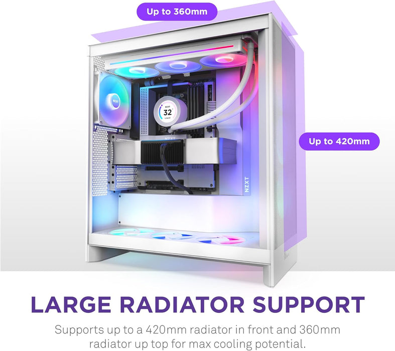 NZXT H7 Flow RGB (2024) Gaming PC Case Mid Tower Tempered Glass ATX Airflow Case White