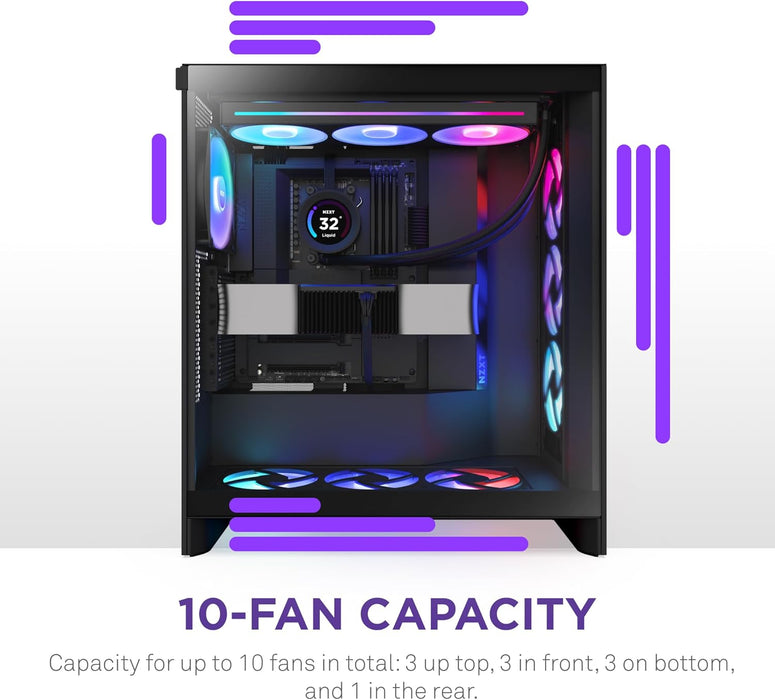 NZXT H7 Flow RGB (2024) Gaming PC Case, Mid Tower ATX Airflow Case Tempered Glass Black