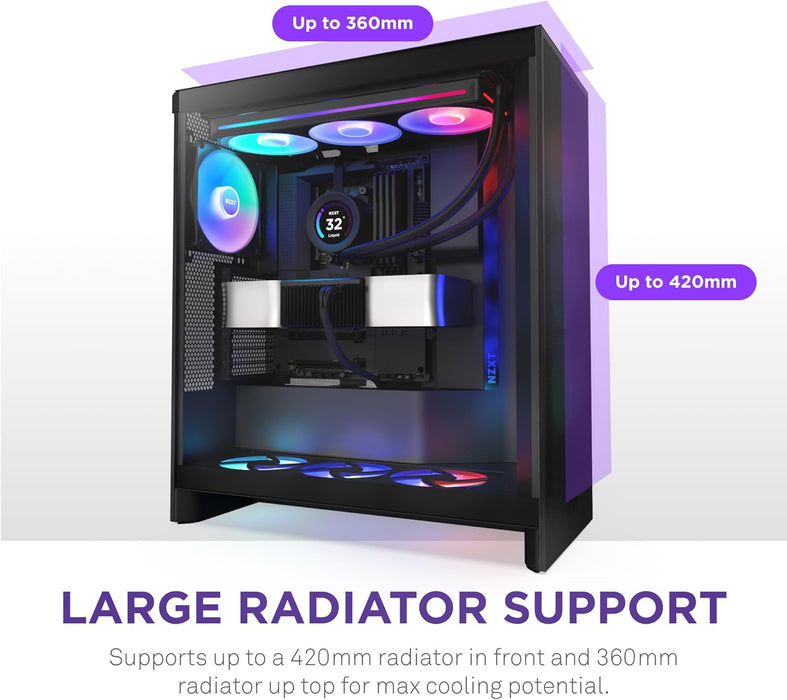 NZXT H7 Flow RGB (2024) Gaming PC Case, Mid Tower ATX Airflow Case Tempered Glass Black