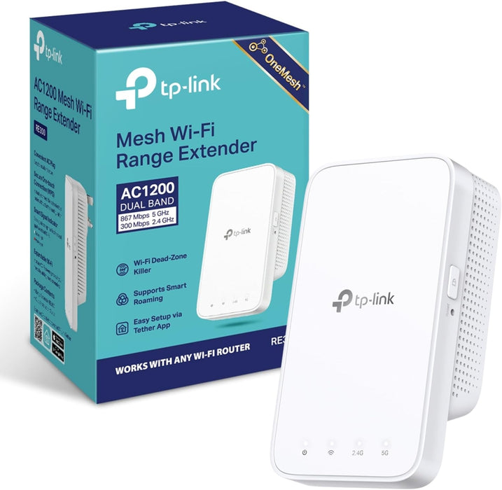 TP-Link Mesh WiFi Extender Booster, AC1200 Dual Band, 867Mbsp 5GHz, Range Extender, RE300