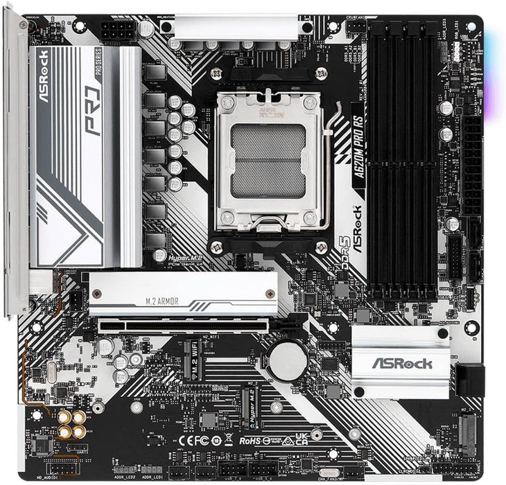 Asrock A620M PRO RS Motherboard, AMD A620, AM5, Micro ATX, DDR5, HDMI, DP, GB LAN, PCIe4, RGB, M.2