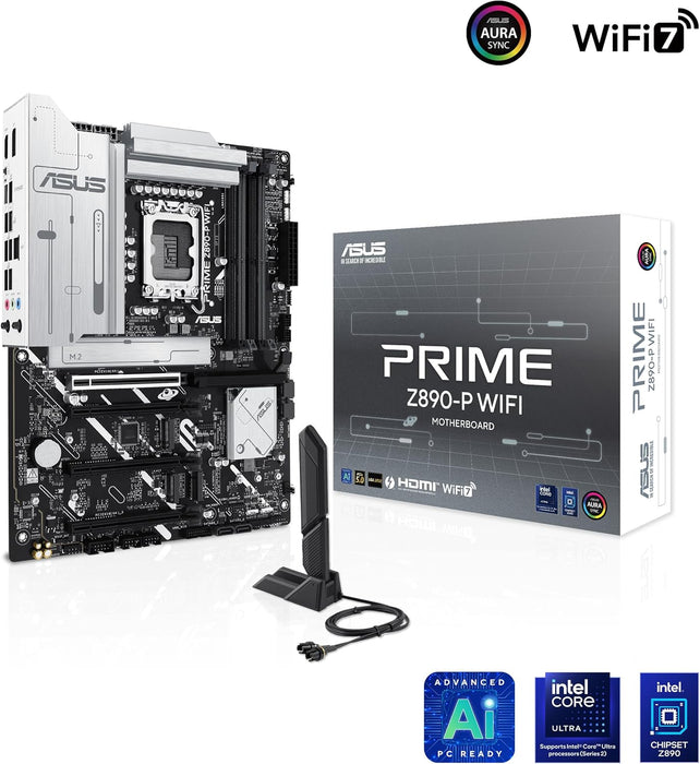 Asus Prime Z890-P WiFi Motherboard, Intel Z890, 1851, ATX, DDR5, HDMI, DP, TB4, Wi-Fi 7, 2.5G LAN, M.2