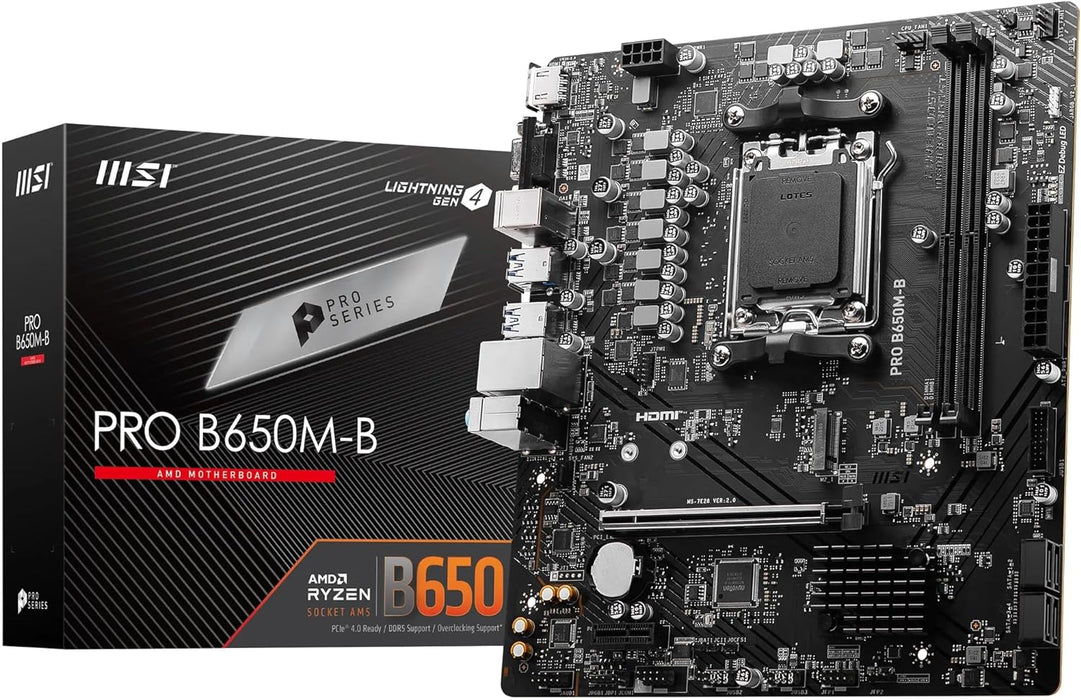 MSI PRO B650M-B AMD Motherboard Micro ATX, AMD AM5, DDR5, PCIe 4.0, Supports 9th, 8th, 7th Gens