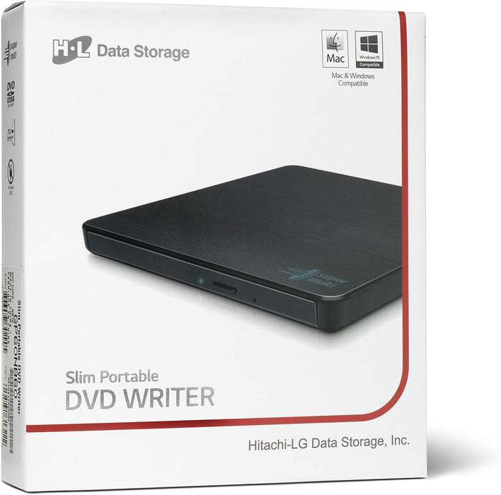 Hitachi-LG External DVD Drive DVD-RW USB 2.0 Black Slim External Optical Drive, Portable DVD Burner