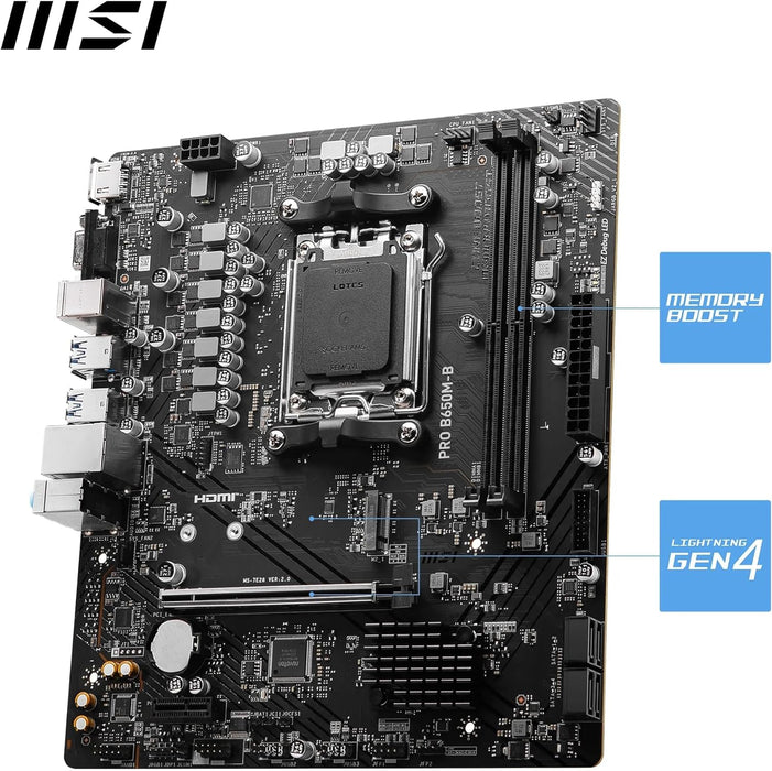 MSI PRO B650M-B AMD Motherboard Micro ATX, AMD AM5, DDR5, PCIe 4.0, Supports 9th, 8th, 7th Gens