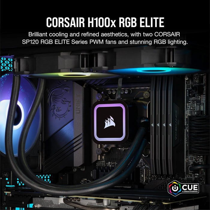 Corsair H100x RGB Elite Liquid Cooler Compatible Intel/AMD, 240mm AIO Hydro Cooler, Black