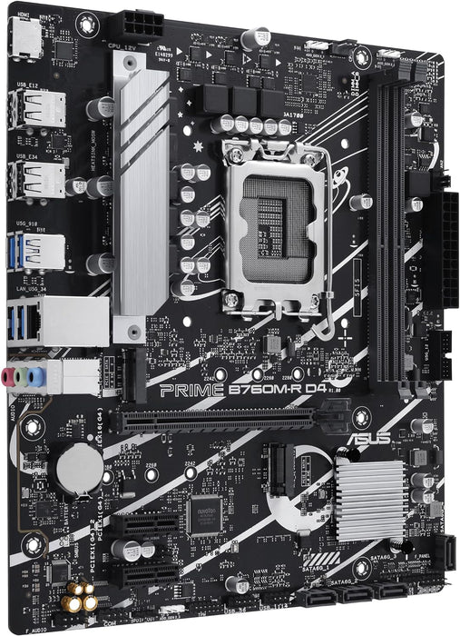 Asus Prime B760M-R D4 Gaming Motherboard, Intel B760, 1700, Micro ATX, DDR4, HDMI, 2.5G LAN, PCIe4, M.2