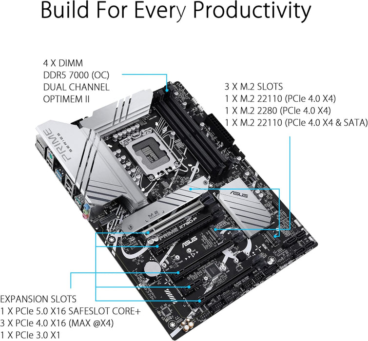 Asus Prime Z790-P Gaming Motherboard, Intel Z790, 1700, ATX, DDR5, HDMI, DP, 2.5G LAN, PCIe5, M.2