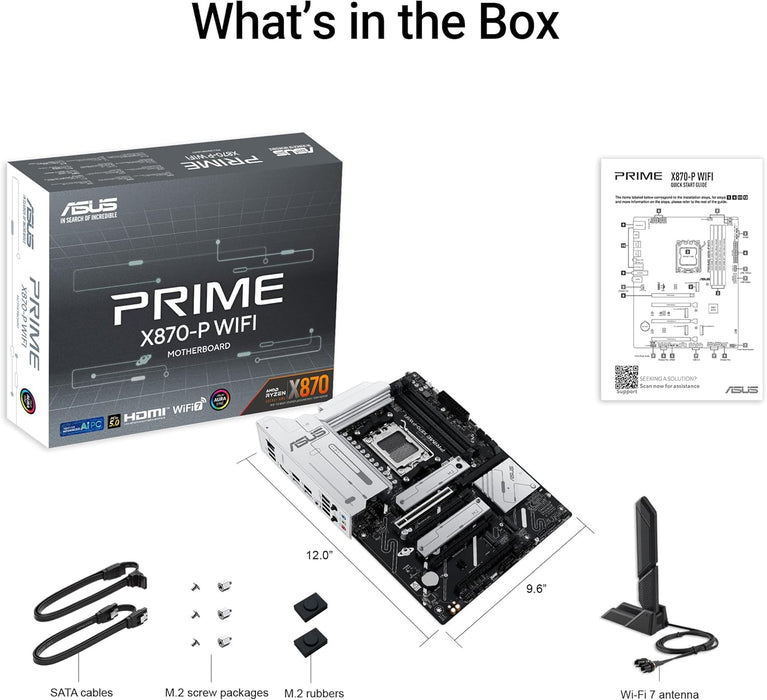 Asus Prime X870-P WiFi Gaming Motherboard, AMD X870, AM5, ATX, DDR5, HDMI, USB4, Wi-Fi 7, 2.5G LAN, M.2