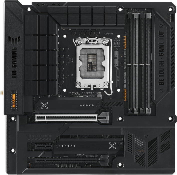 Asus Tuf Gaming B760M-BTF WiFi Motherboard, Intel B760, 1700, Micro ATX, 4 DDR5, Wi-Fi 6, 2.5G LAN, PCIe5, M.2 *Requires a BTF Compatible Chassis*