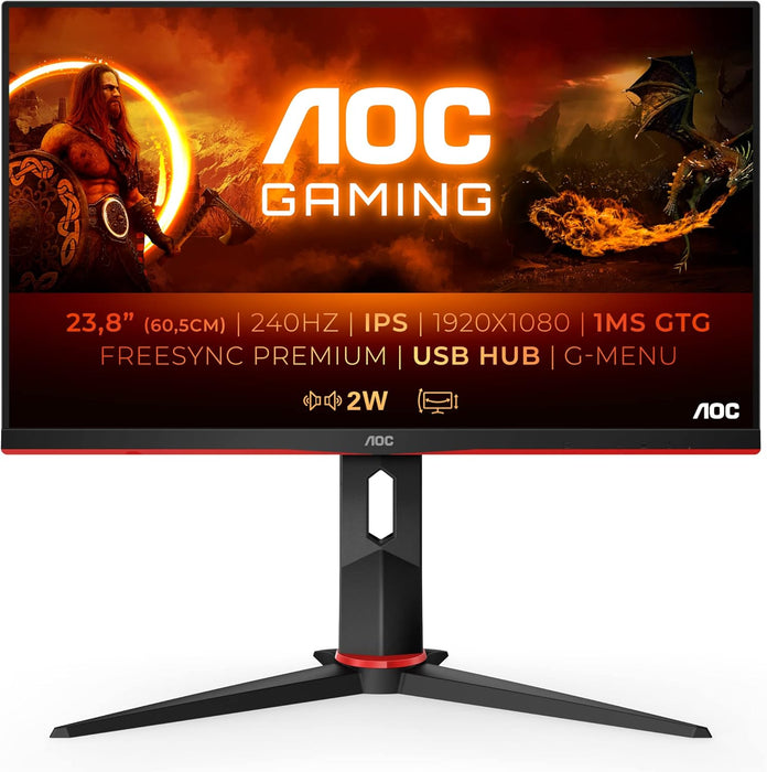 AOC 24" Gaming Monitor 240Hz, 1ms, IPS, Height Adjust, USB Hub, Speaker, Full HD, 24G2ZU