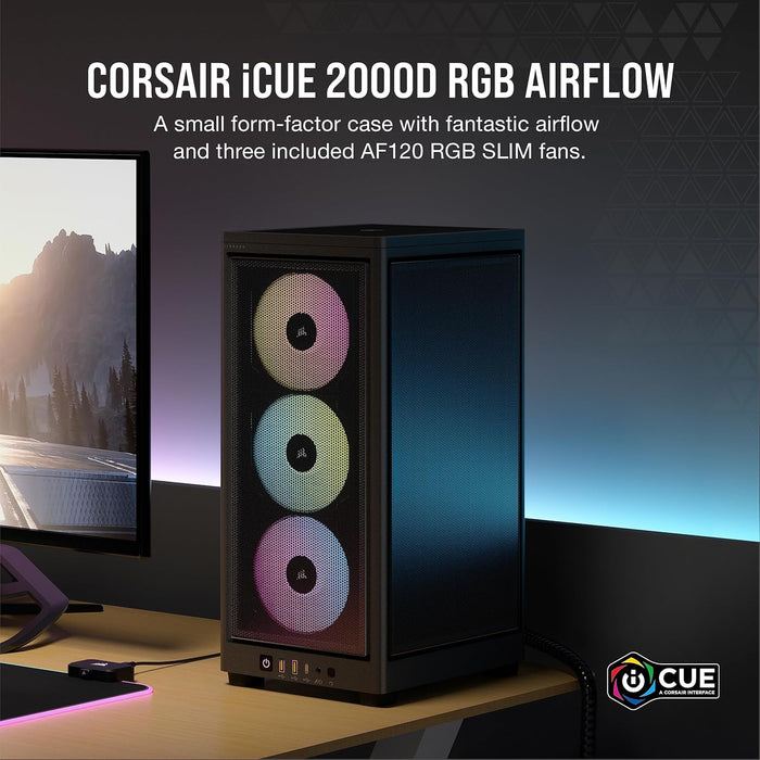 Corsair iCUE 2000D RGB Airflow Gaming PC Case Mini ITX, Steel Mesh Panels, Black