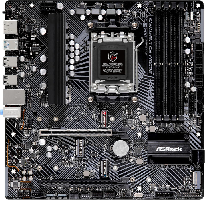 Asrock B650M PG Lightning Motherboard, AMD B650, AM5, Micro ATX, DDR5, HDMI, DP, 2.5G LAN, PCIe4, M.2