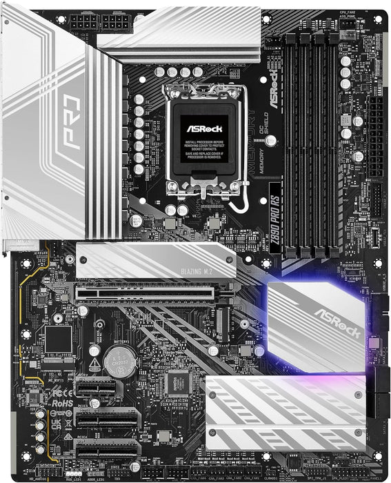 Asrock Z890 PRO RS Motherboard, Intel Z890, 1851, ATX, DDR5, HDMI, DP, TB4, 2.5G LAN, RGB, M.2