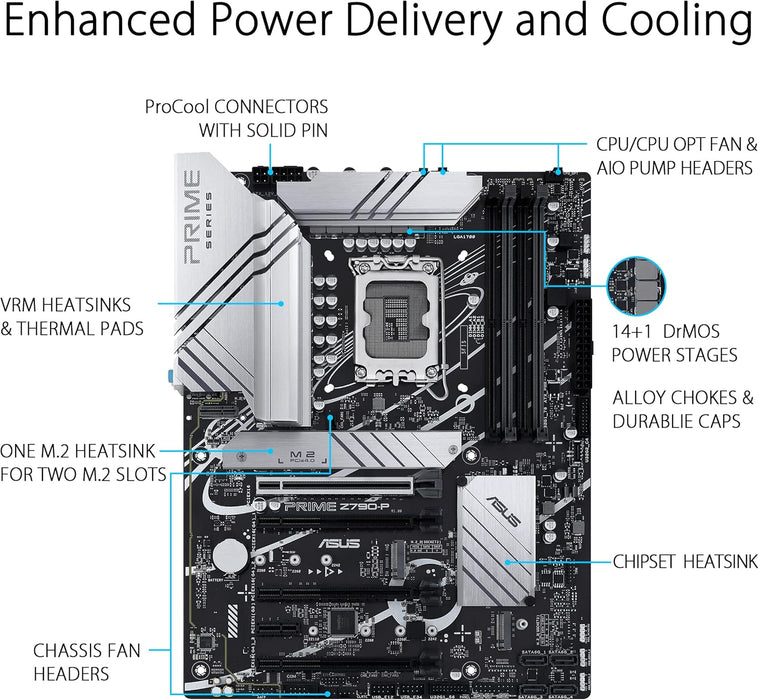 Asus Prime Z790-P Gaming Motherboard, Intel Z790, 1700, ATX, DDR5, HDMI, DP, 2.5G LAN, PCIe5, M.2