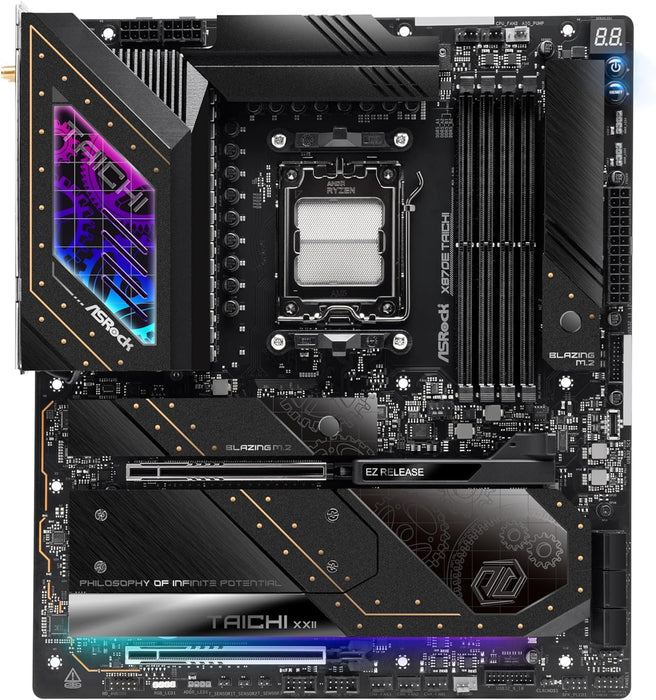 Asrock X870E Taichi Gaming Motherboard, AMD X870E, AM5, E-ATX, DDR5, HDMI, USB4, Wi-Fi 7, 5G LAN, RGB, M.2