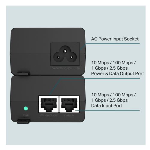 TP-Link 2.5G PoE+ Injector, 2 x 2.5Gbps Ports, TL-POE260S