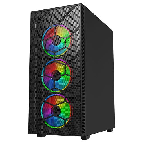 Vida Sirocco V2 Black ARGB Gaming PC Case Glass Window, ATX, 6x ARGB Fans, Mesh Front