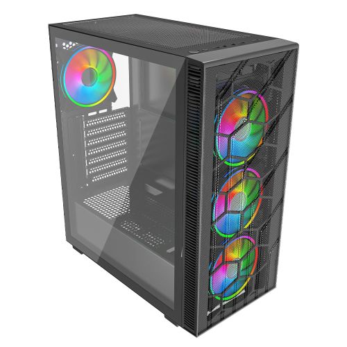 Vida Sirocco V2 Black ARGB Gaming PC Case Glass Window, ATX, 6x ARGB Fans, Mesh Front