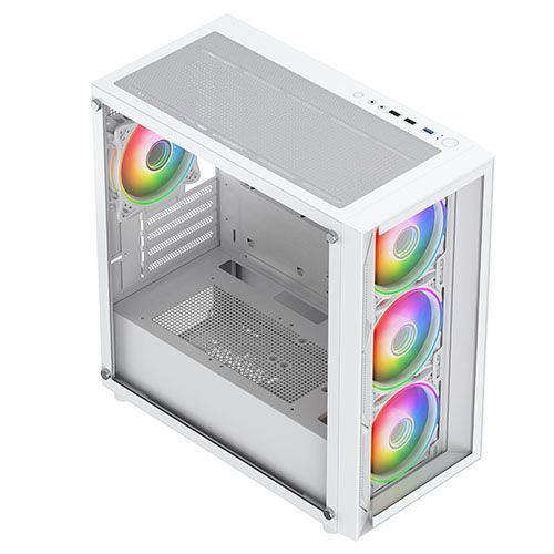 Vida Lucid White ARGB Gaming PC Case, Micro ATX, Window Glass, 4x ARGB Infinity Fans