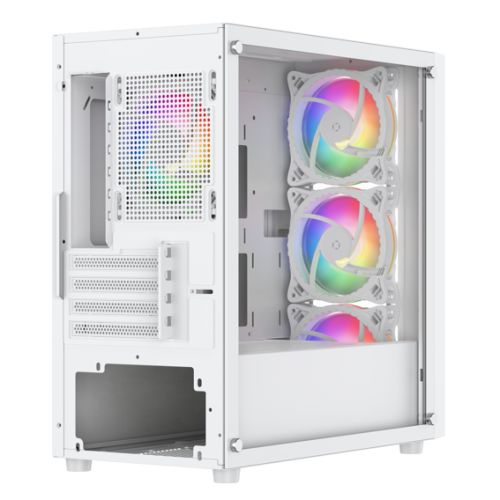 Vida Lucid White ARGB Gaming PC Case, Micro ATX, Window Glass, 4x ARGB Infinity Fans