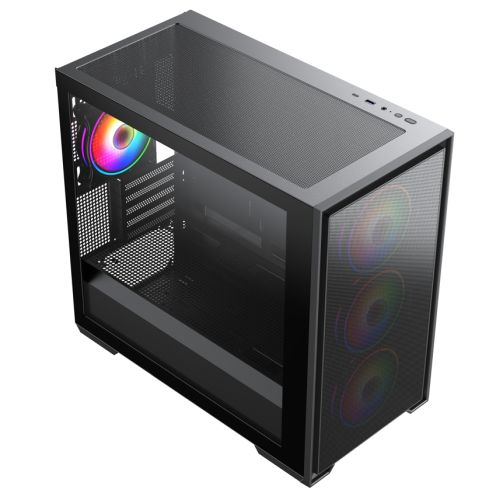 Vida Notus Black ARGB Gaming Case w/ Glass Side, Micro ATX, Mesh Front, 4x ARGB Fans, Asus BTF Compatible