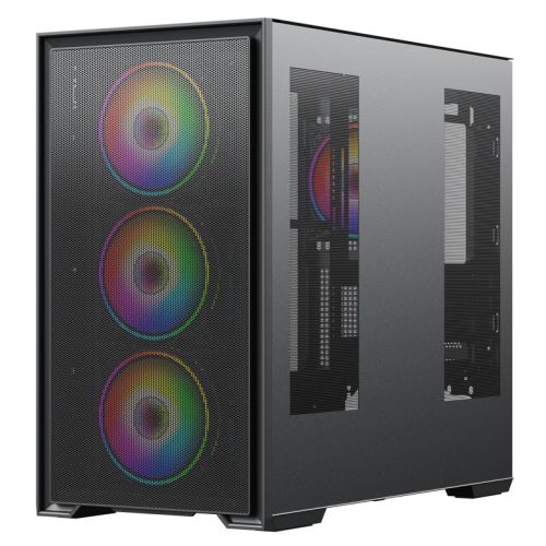 Vida Notus Black ARGB Gaming Case w/ Glass Side, Micro ATX, Mesh Front, 4x ARGB Fans, Asus BTF Compatible