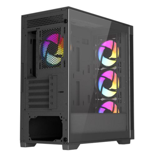 Vida Zephyr V2 Black ARGB Gaming PC Case, Micro ATX, ARGB Fans, 6-Port PWM ARGB Fan Hub & Remote Control, Mesh Front