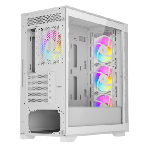 Vida Zephyr V2 White ARGB PC Gaming Case, Micro ATX, ARGB Fans, 6-Port PWM ARGB Fan Hub & Remote Control, Mesh Front