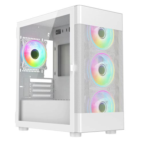 Vida Zephyr White ARGB Gaming PC Case w/ Glass Window, Micro ATX, 4x A ...