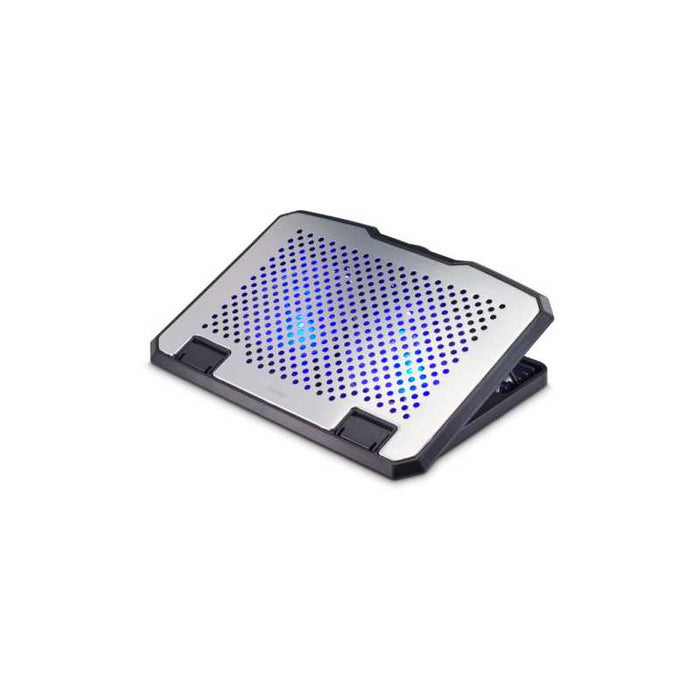 Dual Laptop Cooler Aluminium, Titlable, 2 Blue LED Fans, Quiet, Up to 15.6" Laptops, Black