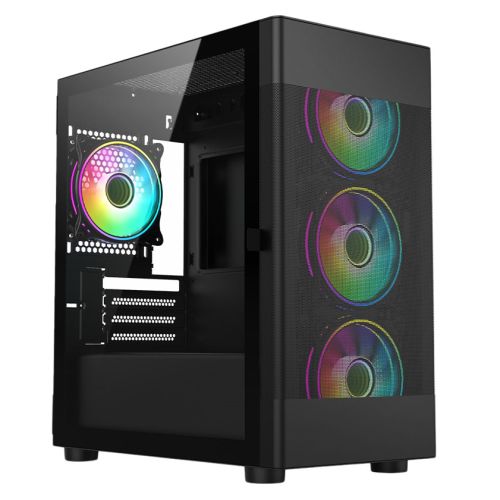 Vida Zephyr Black ARGB Gaming PC Case w/ Glass Window, Micro ATX, 4x A ...