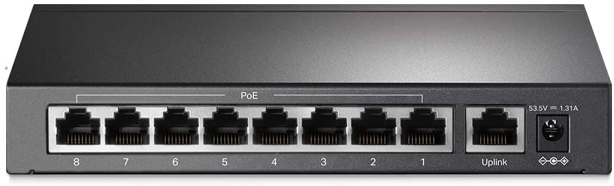 TP-LINK (TL-SF1009P) 9-Port 10/100 Unmanaged Desktop Switch, 8 Port PoE+, Steel Case