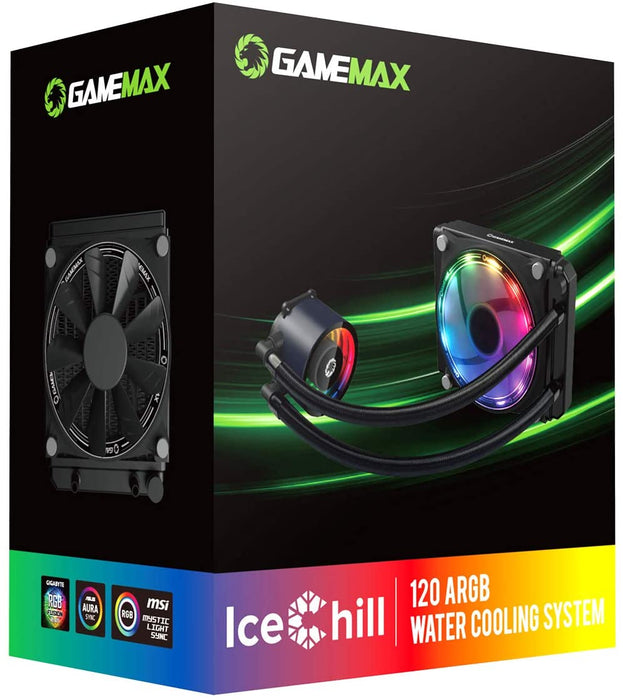 GameMax Ice Chill 120mm ARGB AIO Water Cooling System, ARGB Fan, Aura Sync, Black