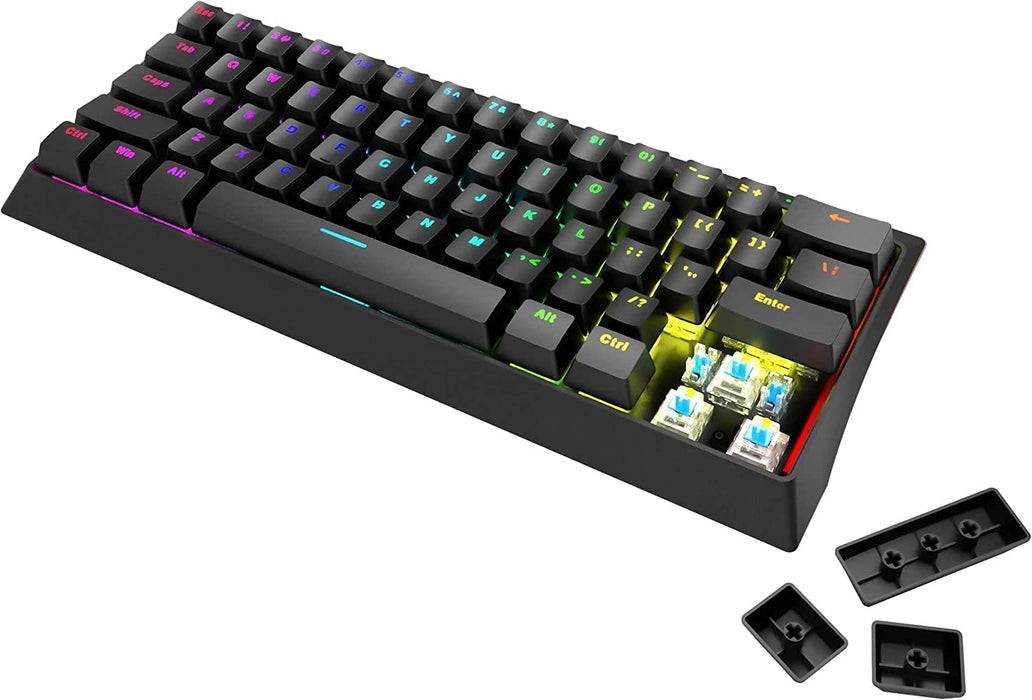 Marvo KG962 Mechanical Gaming Keyboard, 60 Percent Compact Format, Rainbow Backlit, Red Switches