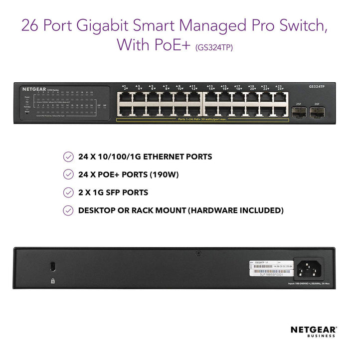 NETGEAR 26-Port PoE Gigabit Ethernet Smart Switch (GS324TP