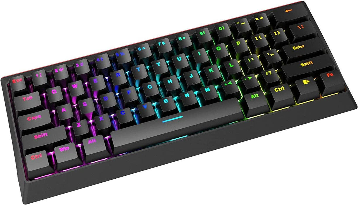 Marvo KG962 Mechanical Gaming Keyboard, 60 Percent Compact Format, Rainbow Backlit, Red Switches